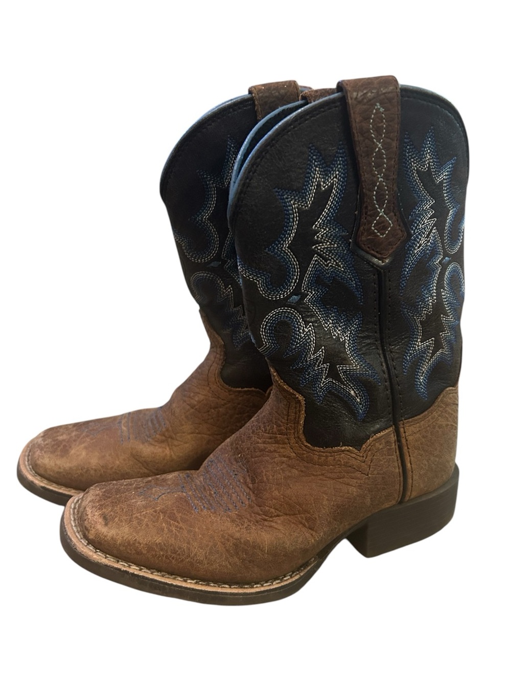 Ariat Children's Tombstone Earth Brown w/Black Top Square Toe Boots - unisex 11